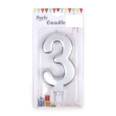 Happy Birthday No 3 Numeric Candle - Silver (NC-015) The Stationers